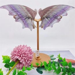 Decorative Figurines Natural Fluorite Bat Wings Crystal Animal Carving Crafts Healing Energy Stone Fashion Home Decoration Gift 1pair