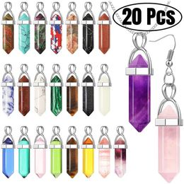 Pendant Necklaces 20 Pcs Hexagonal Crystal Bullet Shape Gemstone Healing Stone Charms for Necklace Earrings Jewellery Making 231101