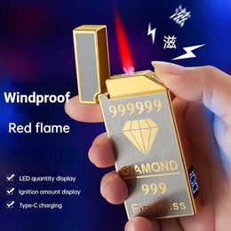Lighters New Style Display Battery Level and Number of Lit Cigarettes Metal Straight Red Flame Inflatable Rechargeable Lighter