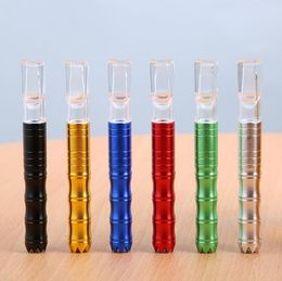 Smoking Pipes Aluminum color bamboo section metal disposable transparent mouthpiece straight pipe tobacco