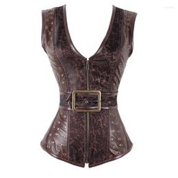 Bustiers & Corsets Overbust Corset Sexy Erotic Zip Floral Brown Women Bustier Top Steampunk Gothic Clothes Lingerie Body Shaper Waist