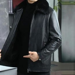 Men's Jackets Solid Colour Faux Leather Jacket Long Sleeve Men Stylish With Plush Lining Warm For Business