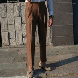 Men's Suits 2023 British Style Simple High Waist Casual Pants Slim Solid Suit Trousers