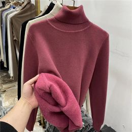 Women's Sweaters Office-lady Turtleneck Warm Sweater Women Fashion Thicken Velvet Lined Knitted Pullover Top Winter Elegant Casual Knitwear