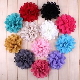 Decorative Flowers 10pcs/lot 3.8" 12Colors Born Artificial Chic Fabric Hollow Out Eyelet Hair Lace Trim Patch Applique Wedding