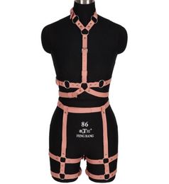 Belts Goth Pink Leather Harness Ring Bondage Waist Dance Rave Full Body Garter Belt Sexy Cage Bra Lingerie Suspender Shapewear2262861