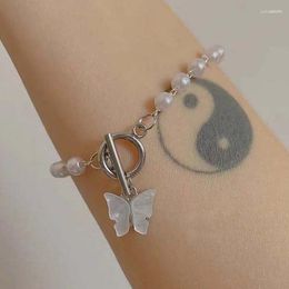 Bangle Korean Butterfly Pearl Beaded Bracelets OT Buckle Women Pendant Bracelet Sweet Open Bangles Charms Jewellery Gift
