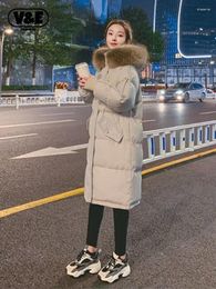 Women's Trench Coats V&Es Autumn Winter Solid Thicken Warm Jackets Female Fur Collar Hooded Overcoat Parkas Ladies Cotton Padded Outwear