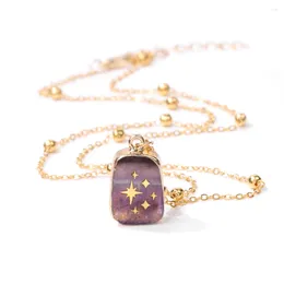 Chains Unique Natural Stone Necklace For Women Square Pendant Clavicle Chain Cross Butterfly Heart Star Men Jewellery Female