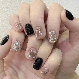 False Nails Black Silver Sparkling Pink Wearable Nail Stick Star Eyebrow Water Diamond Short Wear Enhancement For Lovely Girl