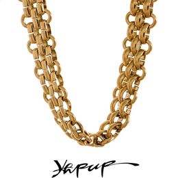 Stud Yhpup Waterproof 18K Gold Plated Stainless Steel Metal Cuban Chain Statement Necklace Bracelet Set Charm Fashion Jewelry Women 231102