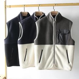 Men's Vests Gmiixder Cargo Zipper Vest Autumn Winter Casual Contrast Colour Polar Fleece Biker Male Sleeveless Pocket Waistcoat