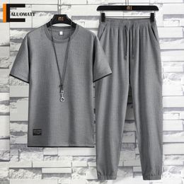Men's Tracksuits Summer Linen Men Set Chinese Style Thin Breathable Sportswear Short Sleeved Tshirt Casual Tracksuit Men Slim Jogger Sweat Suits 230403