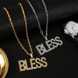 Pendant Necklaces Exquisite Shiny Lucky Letters Bless Inlaid Crystal Zircon Personality Men And Women Rapper Hip-Hop Necklace JewelryPendant