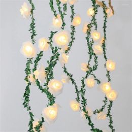 Strings 10/20/40 LED Rose Flower Fairy Light Green Leaf Vine String Christmas Garland For Wedding Party Holiday Decor