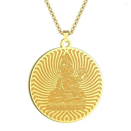 Pendant Necklaces Round Stainless Steel Guanyin Buddha Charming Men's Necklace Fashion Religious Buddhist Accessorie Jewelry Gift Dropship