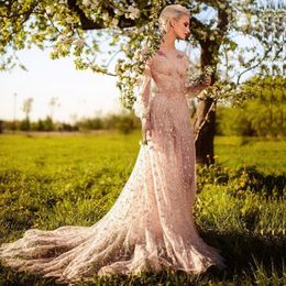 Floral Lace Wedding Dresses Long Sleeves Illusion Scoop Bridal Gowns Vintage Appliques Bride Vestidos Dovias Boda Backless