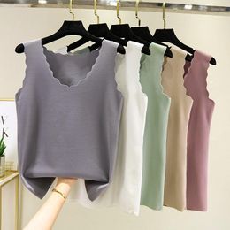 Camisoles & Tanks Women 2023 Autumn Winter Solid Color Thermal Underwear Tops Female V-neck Slim Vest Ladies Thick Warm D489