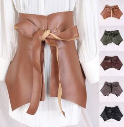 Belts PU Leather Ultra Wide Cummerbunds Corset Belt Solid Colour Selftie Knotted Waistband Women Skirt Peplum Ruffle1665434