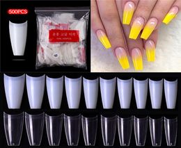 500pcspack Clear Natural False Acrylic Nail Tips Half Cover French Coffin Fake Nails for Extension Fingernails UV Gel Manicure4273161