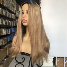 Malaysian Virgin Human Hair Silky Straight Ombre Piano Color T#2/8 P T#2/22 4x4 Silk Top Jewish Wig for White Women