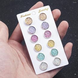 Stud Earrings 6Pairs Stainless Steel Resin Starry Sky 2023 Trendy Imitation Gem Jewelry For Women Wholesale Brincos