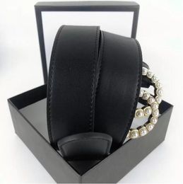 Fashion Womens Men Designers Belts Leather Black Bronze Buckle Classic Casual Pearl Belt Width 38cm With Box3439614