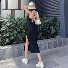 Casual Dresses Korean Style Sexy Black Midi Dress Women Elegant Backless Harajuku Party Birthday Prom Summer Clothes Fashion