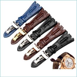 Watch Bands Genuine Leather Bracelet Mens Sports Watch Strap Black Blue Brown Watchband White Stitched 28Mm High Quality Ac Watche243m