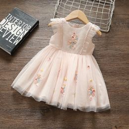 Girl's Dresses Summer Baby Girl Cute Dress Girl Fashion Flower Embroidery Dress Girl Pink Dress Prink Gauze Dress Kids Birthday Party Dress 230403