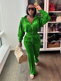 Women's Two Piece Pants Streetwear Velvet Tracksuit Women Set Outfit 2023 Autumn Y2K Clothes Solid Zipper Up Crop Top And Sets Woman