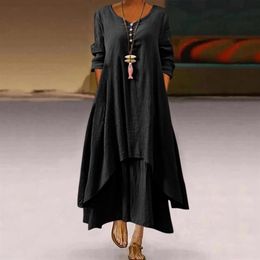 Casual Dresses Autumn Women Black Long Dress Plus Size Sleeve O Neck Big Swing Elegant For Clothing Vestidos Mujer 20212438