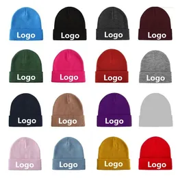 Berets Winter Women Casual Thick Warm Elastic Skullies Beanie Cap Bonnet Homme Custom Logo Printed Knitted Hats Skullcap Ski Gorras