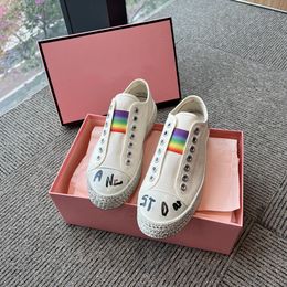 Women Shoes Flat Low Top Laceless Studios Rainbow Canvas Sneakers Face Smile Perfect Fashion Real Photos