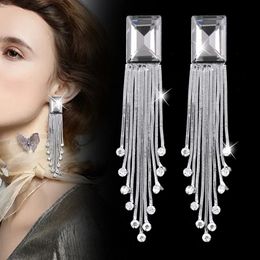 Stud SINLEERY korean fashion Crystal Triangle Square Tassels Drop Earrings For Women wedding accessories Fashion Jewelry 231102