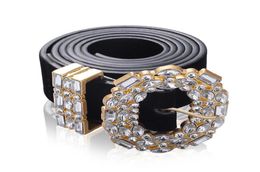 Luxury Designer Big Strass Belts For Women Black Leather Waist Jewellery Gold Chain Belt Rhinestone Diamond Fashion6622322