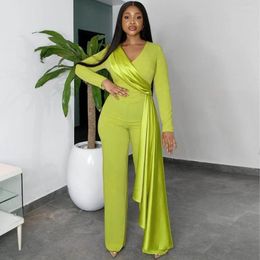 Ethnic Clothing African Women Spicing Wrap V-Neck Wide Leg Straight Jumpsuit Dashiki Spring Sexy Party Evening Playsuit One Piece Suit