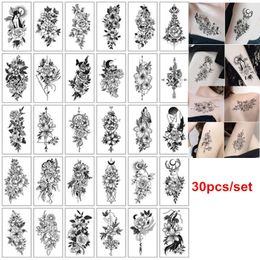 Temporary Tattoos 30pcs/set Fake Temporary Tattoos for Women Girls Waterproof Hands Arm Body Tattoo Stickers Sexy Flower Tatouage Temporaire Femme Z0403