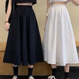 Skirts Skirts Women Simple Solid Leisure Loose 2XL Long Skirts Korean Style Elastic-Weight A-line Student Streetwear Trend BF 230403