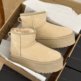 Australia Mini Platform Boots Mustard Seed Sheepskin Leather Wool Fur Classic Ankle Australian Boot 5CM Thick Sole Winter Snow Booties Size 35-40