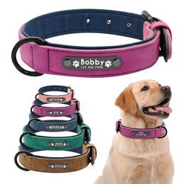 Dog Collars Leashes Personalised Custom Leather Inner Padded Pet ID For Small Medium Large s Pitbull Bulldog 230403