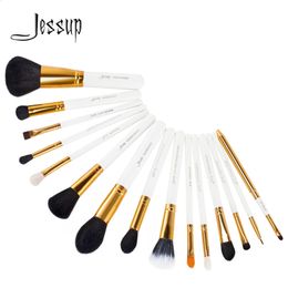 Lipstick Jessup Brushes 15pcs Makeup Set Powder Foundation Eyeshadow Blending Make Up Tool Kits Shadow Liner Lip White Gold T103 231102