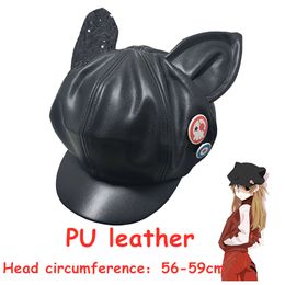 Catsuit Costumes Anime EVA Asuka Langley Soryu Cat Ear PU Leather Cosplay Costume Accessories Winter Warm Cap Halloween Hat for Women Girl