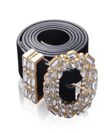 Luxury Designer Big Strass Belts For Women Black Leather Waist Jewelry Gold Chain Belt Rhinestone Diamond Fashion5018897