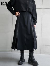 Skirts High Elastic Waist Black Zipper Irregular Casual Long Leather Dress Women's Fashion Trend Spring Autumn 1DE1910 230403