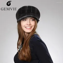 Sboy Hats GEMVIE Fall Winter For Women Fashion Plaid Wool Beret Hat Vintage Style Lady Flat Top Cap Casual Military