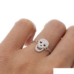 Rings Cool Hiphop Rock Women Jewellery Micro Pave Cz Skl Charm Delicate Chain 925 Sterling Sier High Quality Minimal R Dhgarden Dhtuh