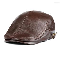 Berets 2023 Men Street Bonnet Genuine Leather Beret Male Thin Hats 55-61cm Adjustable Forward Cap Leisure Duckbill Casquette