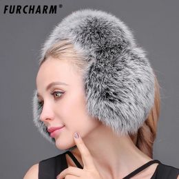 Ear Muffs FURCHARM 100% Real Fox Fur Earmuffs for Winter Women Warm Natural Raccoon Fur Earmuffs Girl's Earlap Genuine Fur Plush Ear Muff 231102