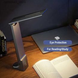 Desk Lamps Black Foldable Led Desk Lamp Portable Usb Rechargeable Study Table Lamp Touch Dimming Reading Book Night Light for Office Work Q231104